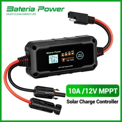 10A 12V BateriaPower MPPT Solar Charge Controller ，Solar Panel Regulator Compatible with Sealed Flooded Gel AGM Battery