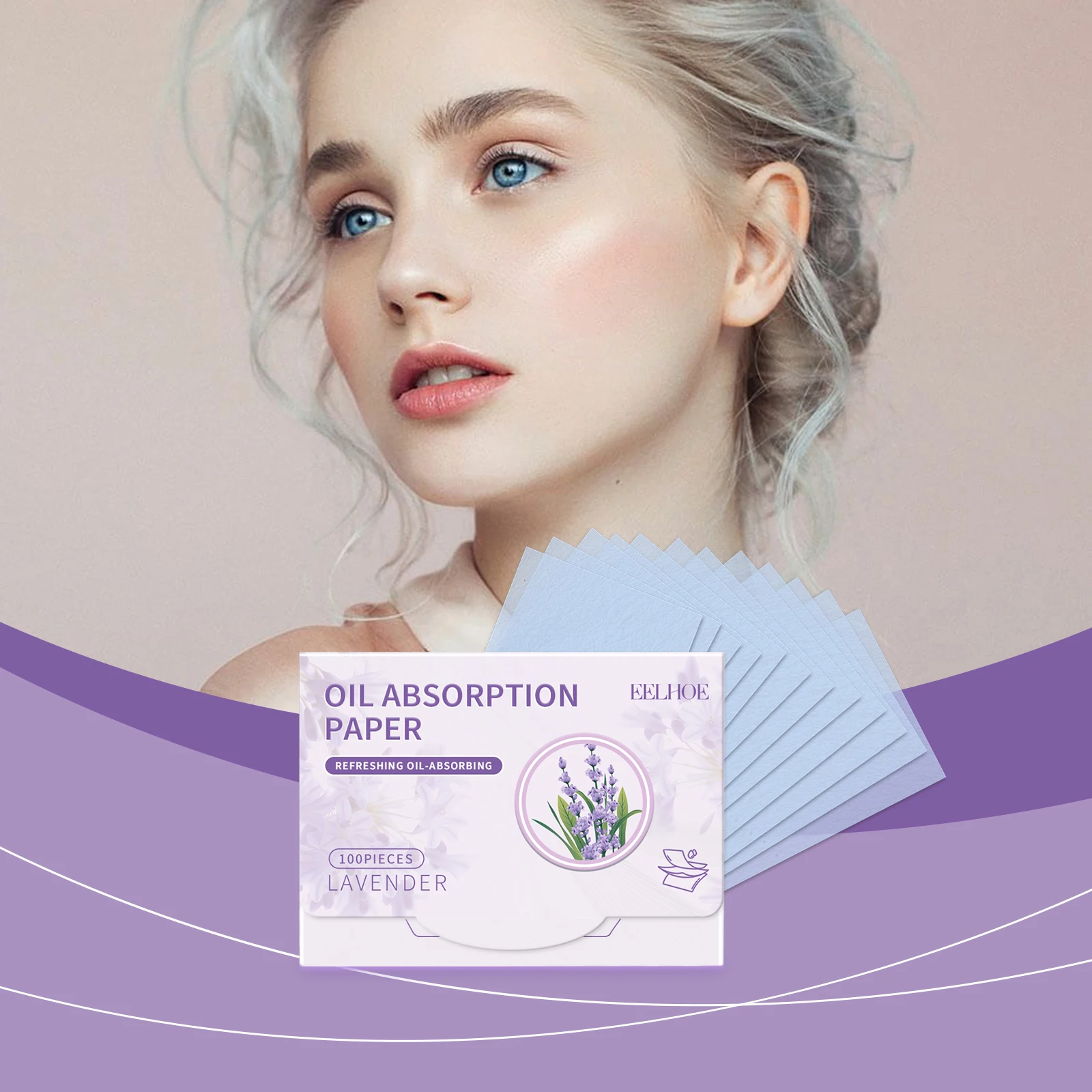 EELHOE 便利な油吸収フェイスペーパー ラベンダーの香りのフェイシャルペーパー さわやかなオイルコントロール除去 メイクアップリペア