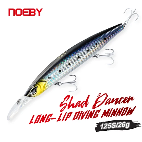 Señuelo de pesca NOEBY Shad Dancer Minnow, 125mm, 26g, hundimiento, buceo, transferencia de peso de tungsteno, señuelo de pesca de mar de fundición larga de alta calidad