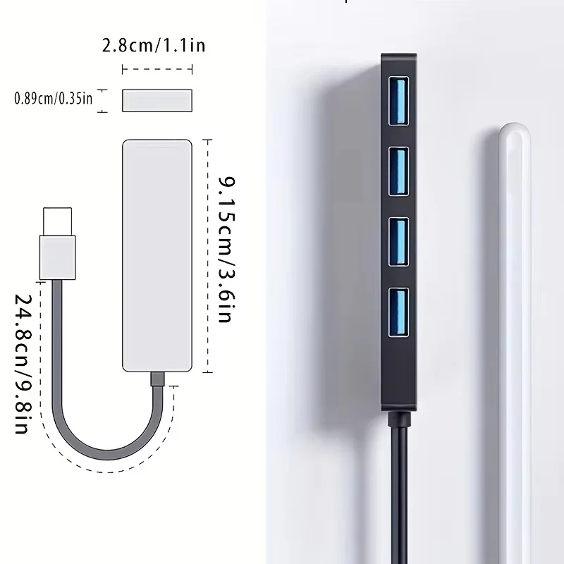 USB Hub,USB Splitter for Laptop,Multiport USB 3.0 Hub Port Expander Fast Data Transfer 4 Port Windows PC Mac Printer Mobile HDD