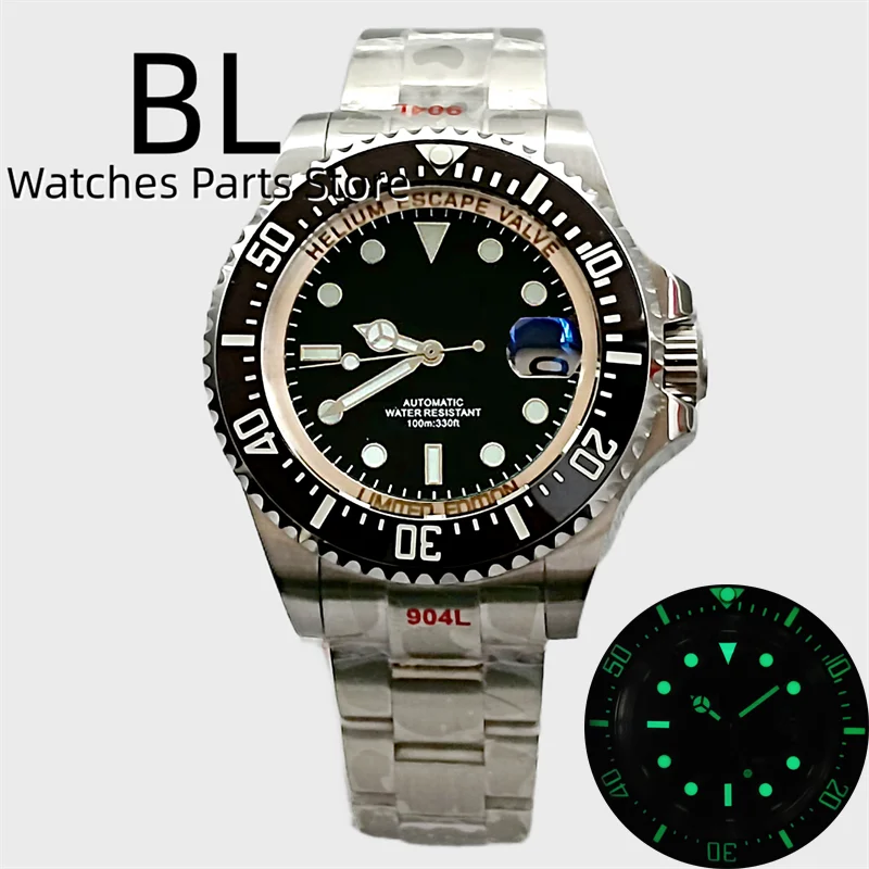 Bliger 43Mm Dive Horloge Voor Mannen Nh35 Miyota 8215 Pt5000 Ar Coating Saffier Glas Vergroot Datum Groen Lichtgevende Keramische Bezel