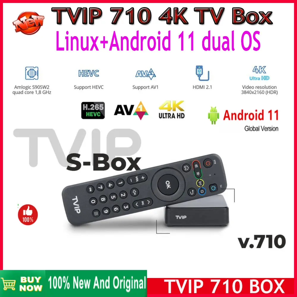 

2024 cheapest TVIP S-Box V.710 tvip 710 4K HD Smart TV Box Android 11.0 Amlogic S905W2 H.265 VS Tvip 530 on Linux TVIP V710