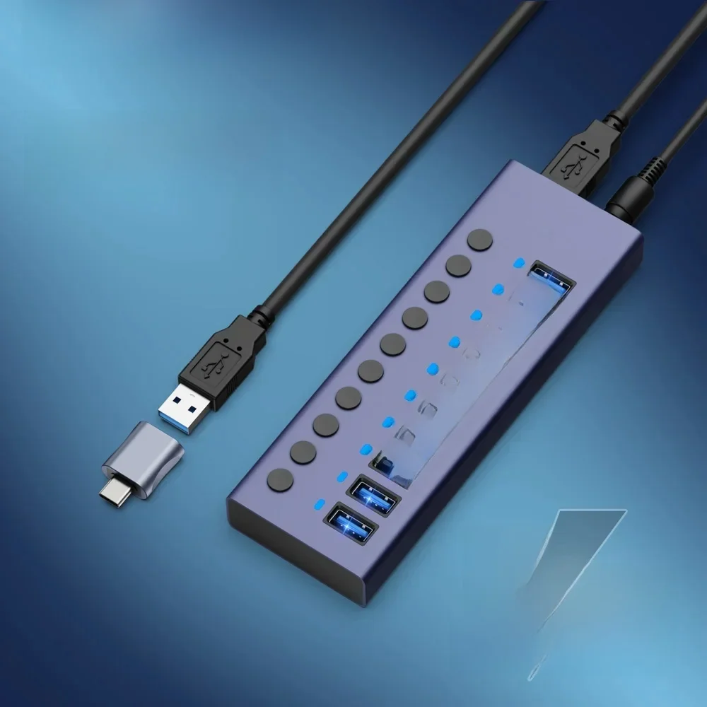 Hub USB 3.0 z 4/7/10 portami, wielofunkcyjny rozdzielacz USB z przełącznikiem i zasilaczem, wielofunkcyjny przedłużacz USB do akcesoriów do laptopów, rozdzielacz do MacBooka. — zdjęcie produktu 7