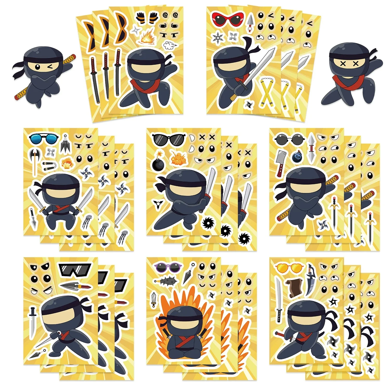 8 autocollants de Puzzle Ninja Make A Face, faites votre propre jeu de bricolage, autocollant éducatif pour enfants, dessin animé