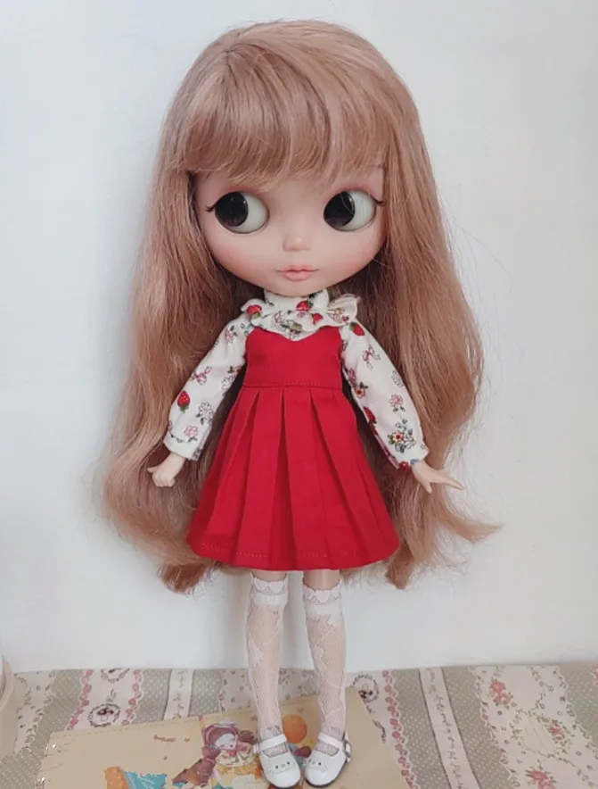 

Red Suspender Skirt Strawberry Top Blythe doll dress skirt, 1/6 BJD for Ob22,Ob24, Licca