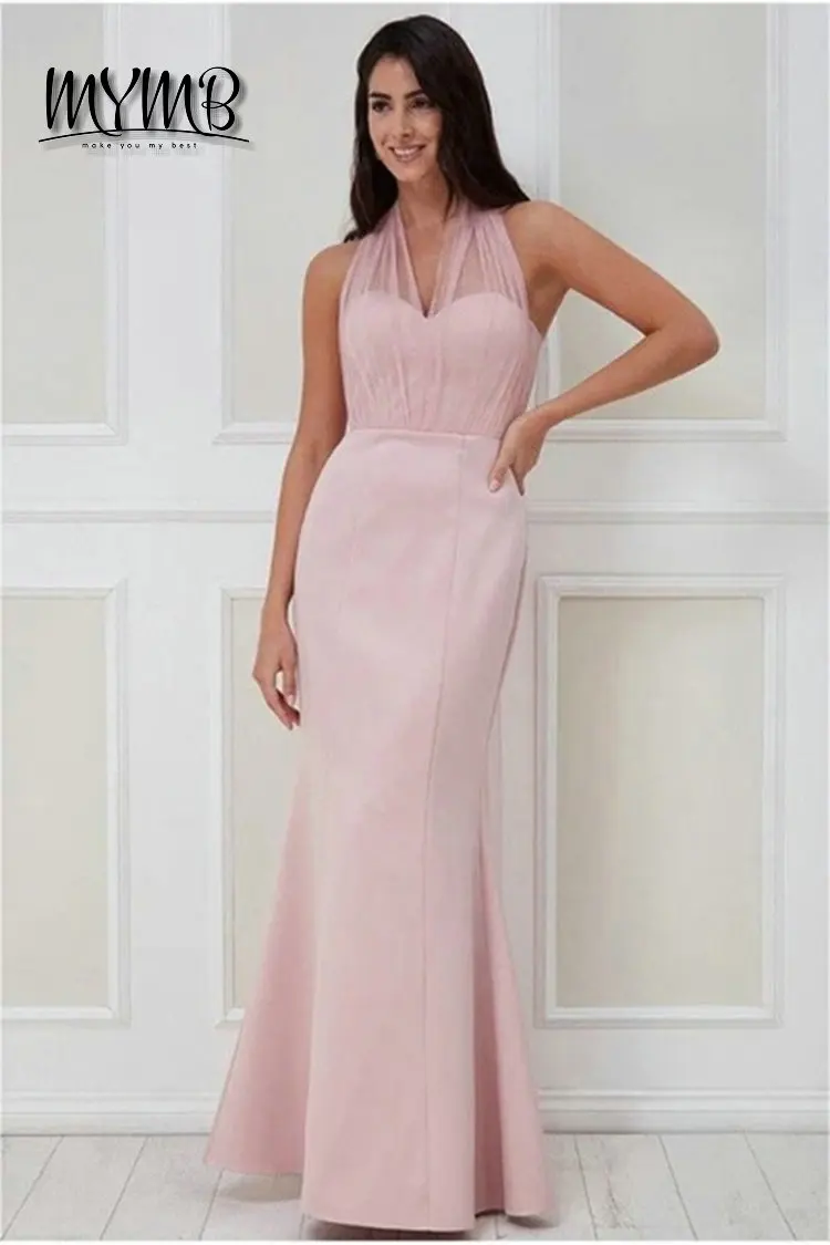 

MYMB Elegant Mermaid Satin Fit Low Back Dresses Women Prom Dress Formal Party Sweetheart Sleeveless Halter Neck Strap MC20078