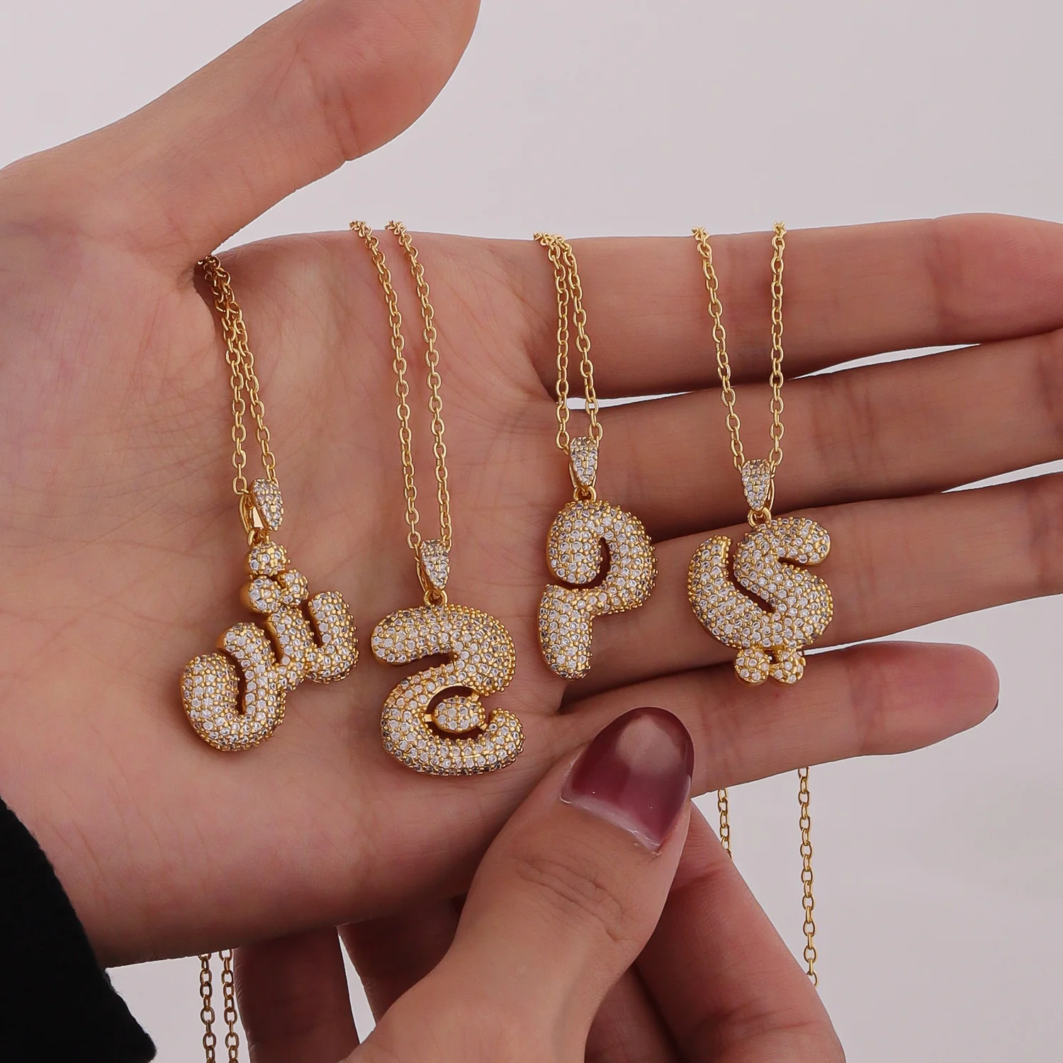 

Custom Arabic Bubble Letter Necklace Personalized Luxury Jewelry Necklace Custom Zircon Letter Pendant Muslim Eid Gift for Her