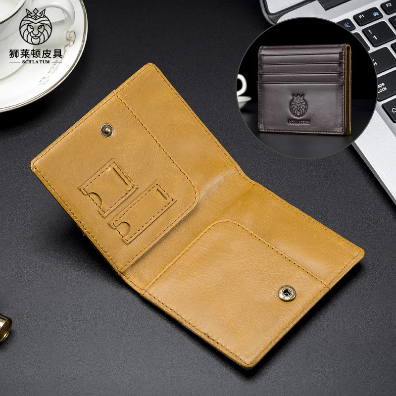 Men RFID Card Holder Wallets Genuine Leather Credit Card Mini Money Bag Slim Short Small Purse Minimalist Wallet for Male