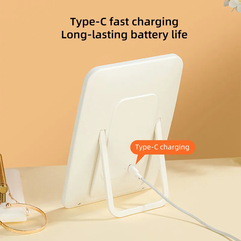 مرآة مكياج LED، مرآة خفيفة محمولة، مرآة تزيين سطح المكتب المنزلي مع مرآة تجميل خفيفة، مرآة قابلة للطي عالية الدقة