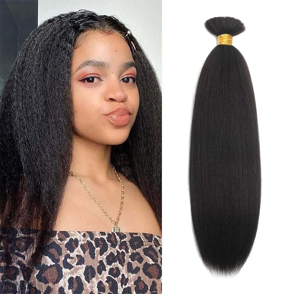 Kinky Straight Virgin Human Hair Bulk For Braiding No Weft Kinky Straight Brazilian Remy Human Hair Bulk Extension Natural Black