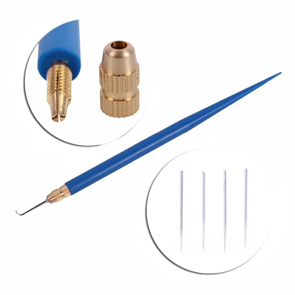1 zestaw 4 sztuk igły wentylacyjne + 1 uchwyt z tworzywa sztucznego Make/Making/naprawa koronkowe peruki peruka Hairpiece Wig Knotting Hook zestawy — zdjęcie 2