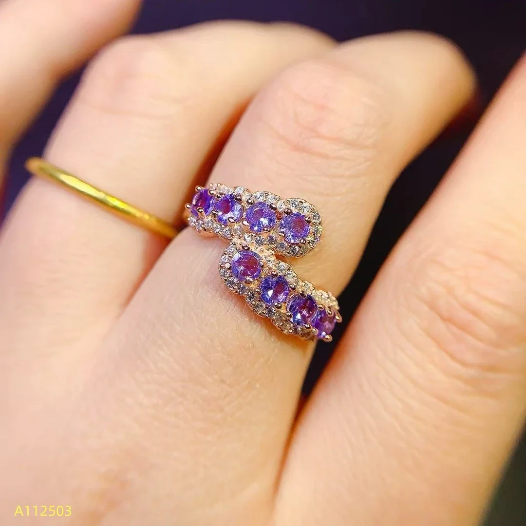 

KJJEAXCMY Natural Tanzanite Women's Ring S925 Pure Silver Electroplated 18K Rose Gold give your girlfriend a birthday party gift