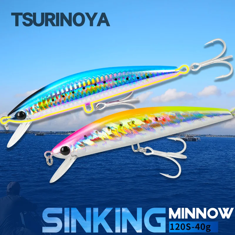 TSURINOYA Heavy Minnow 120S 40g Power Fishing Lure Sinking Minnow Boat Sea Fishing Bass SW Game Hard Bait High Strength Wobbler