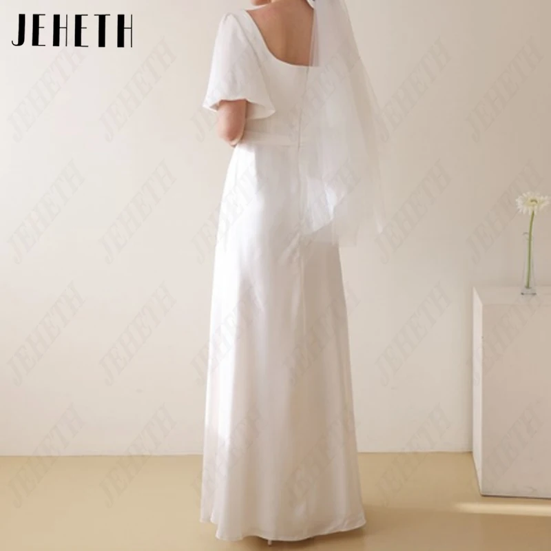 JEHETH-vestido de novia de satén con mangas acampanadas y escote cuadrado para mujer, traje de novia de corte en A, elegante, Espalda descubierta, hecho a medida Cuello cuadrado de manga de altavoz vestido de novia cor