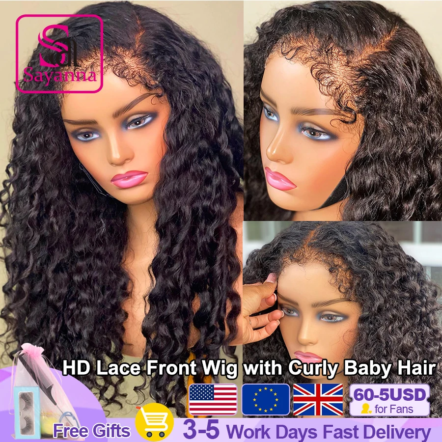 

250% 13x6 HD Lace Frontal Wig with Curly Baby Hair Curly Human Hair Wig Pre Plucked Melt Skins 13x4 HD Lace Front Wig Glueless