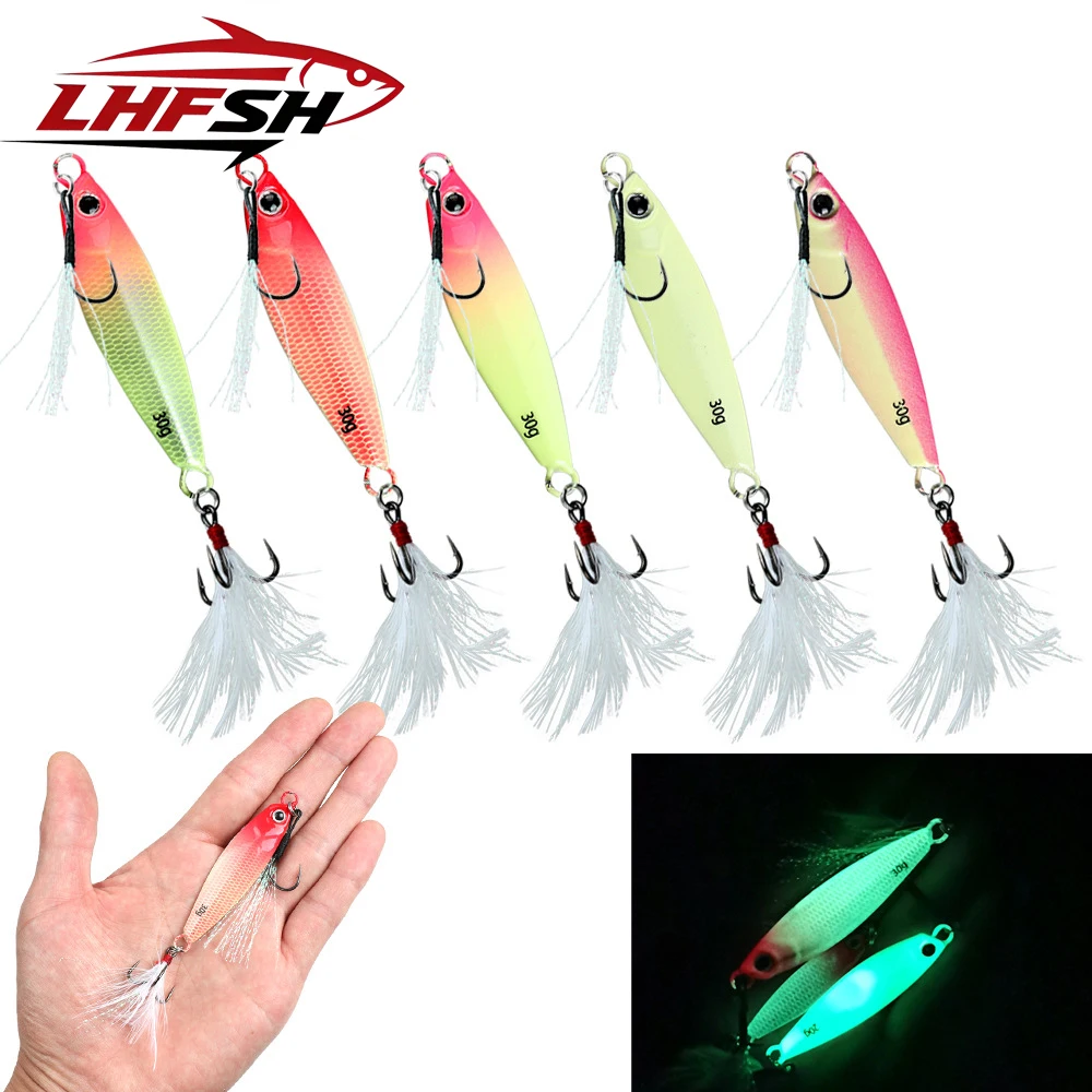 LHFSH Leuchtender Angelköder 7g/10g/15g/20g/30g Metall-Jighaken Spinner-Köder Jigging-Löffel Angelköder für Barsch- und Karpfenangeln
