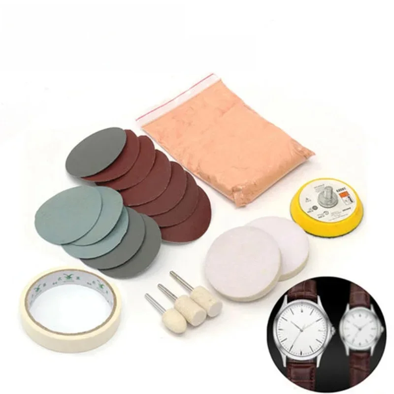 Kit de polissage de verre de montre, 20 pièces/ensemble, nettoyage du verre, élimination des rayures, tampon de polissage, roue 50mm, tampon de support, qualité Durable, nouveau
