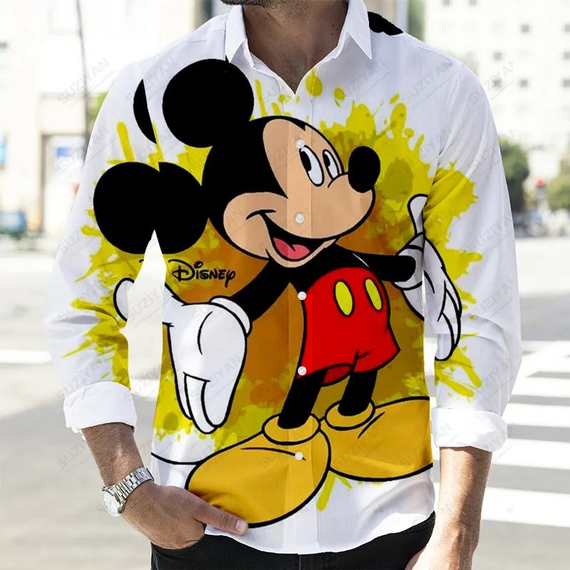 2022 Fall Newest Casual Button Long Sleeve Shirts Disney Mickey Donald Duck and Goofy 3D Full Print Fashion Men\'s Lapel Tops