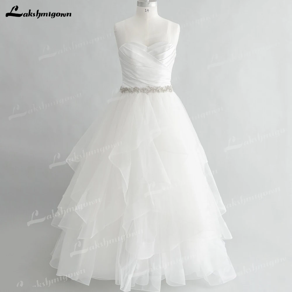 Lakshmigown หรูหราชุดแต่งงาน A-Line Lace Up กลับซาตินที่ไม่มีสายหนัง Sweetheart Custom Made Robe De Soirée De Mariage