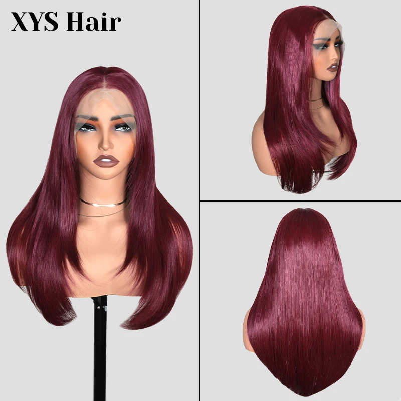 

Wine Red Burgundy Synthetic Wigs Long Natural Wavy Wigs with hairline for Women Daily Cosplay Heat Resistant Fiber