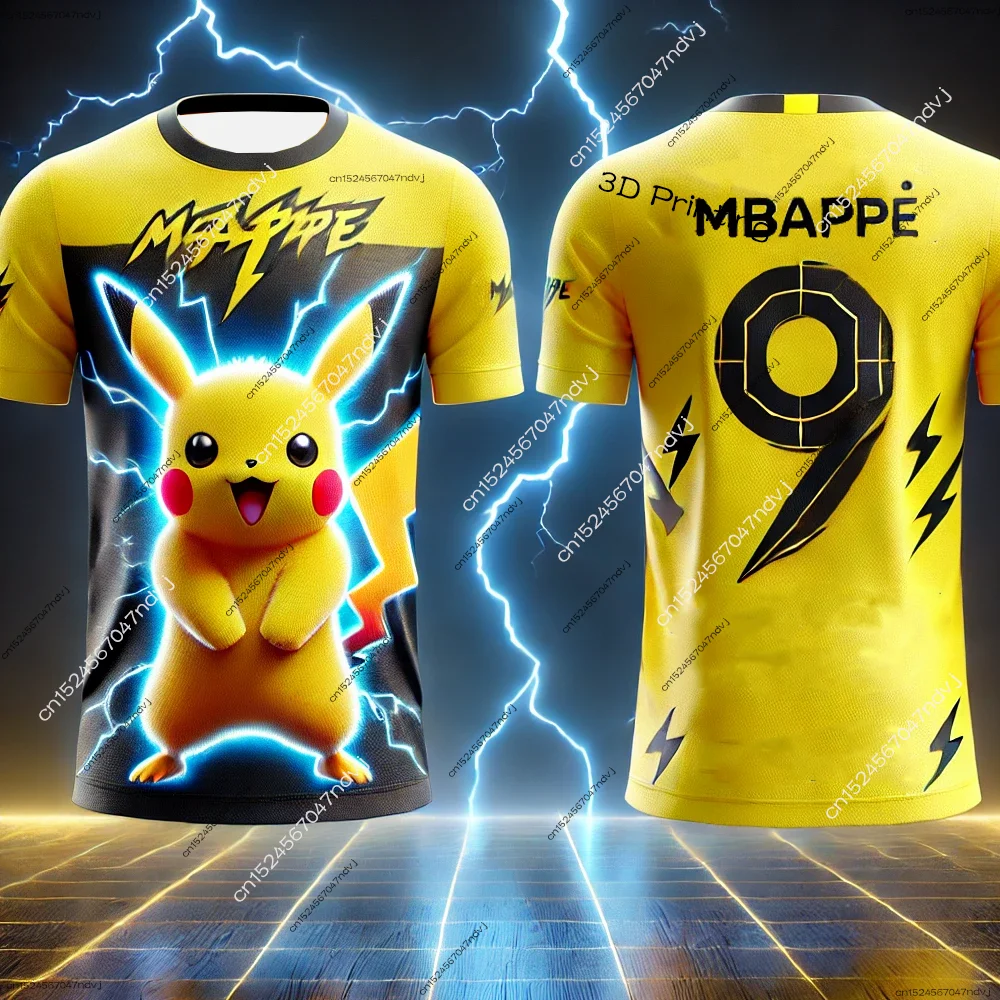2025 nueva Pokémon España niños camiseta de manga corta niño Pikachu No. 9 Mbappe Ropa deportiva transpirable de verano de manga corta