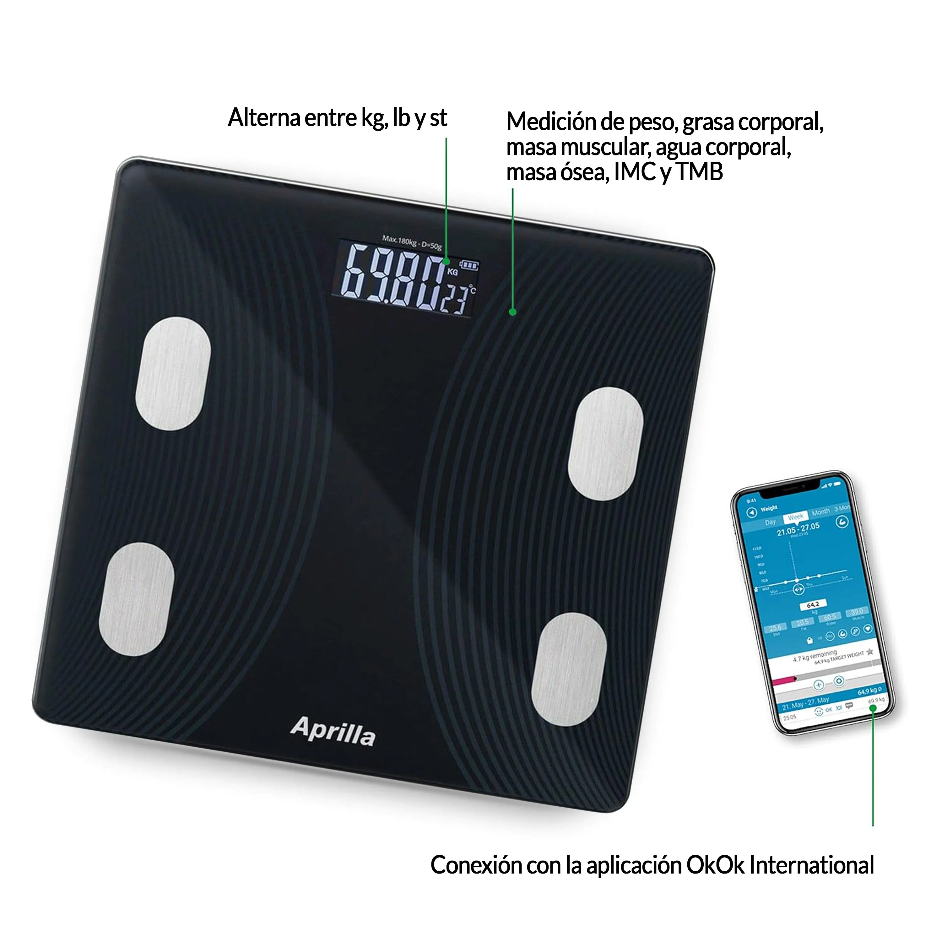 بلوتوث Analisis بناء جسم السيارة الكهربائية مع شاشات الكريستال السائل ، بطارية قابلة لإعادة الشحن ، BMI ، حارق الدهون ،