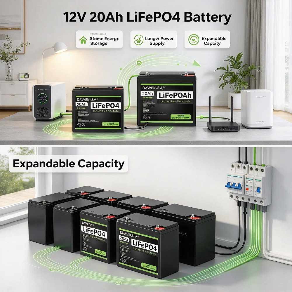 12V 20Ah Wiederaufladbare LiFePO4-Batterie Daweikala, 12,8V 20000mAh Lithium-Eisenphosphat-Akku für Heim-Backup, Outdoor-Camping, Marine, Überwachungssystem, EU-Lokale Lieferung