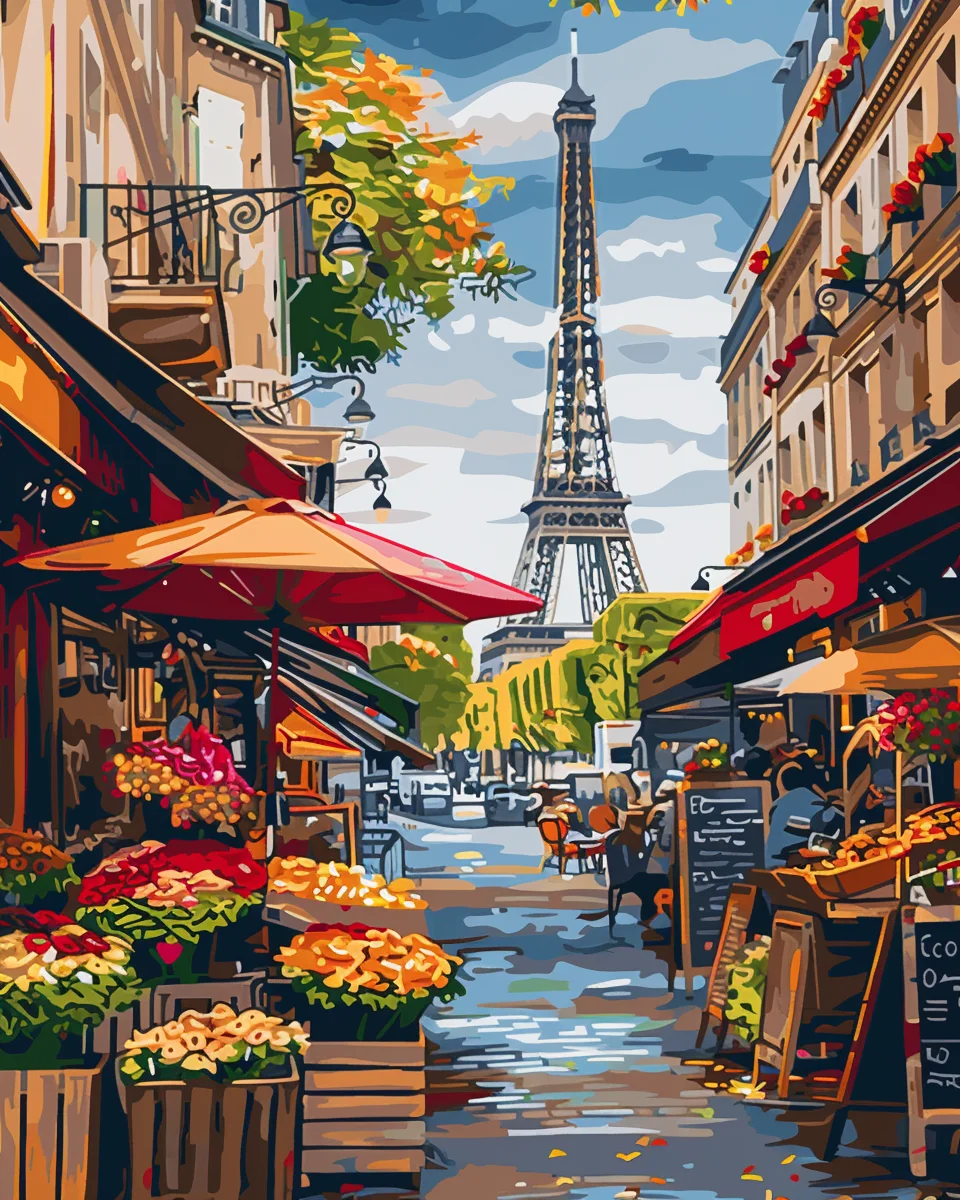 

Orfon Digital Painting Eiffel Tower City Graffiti Style Landscape DIY Canvas Can Be Used As Home Decoration And Gift