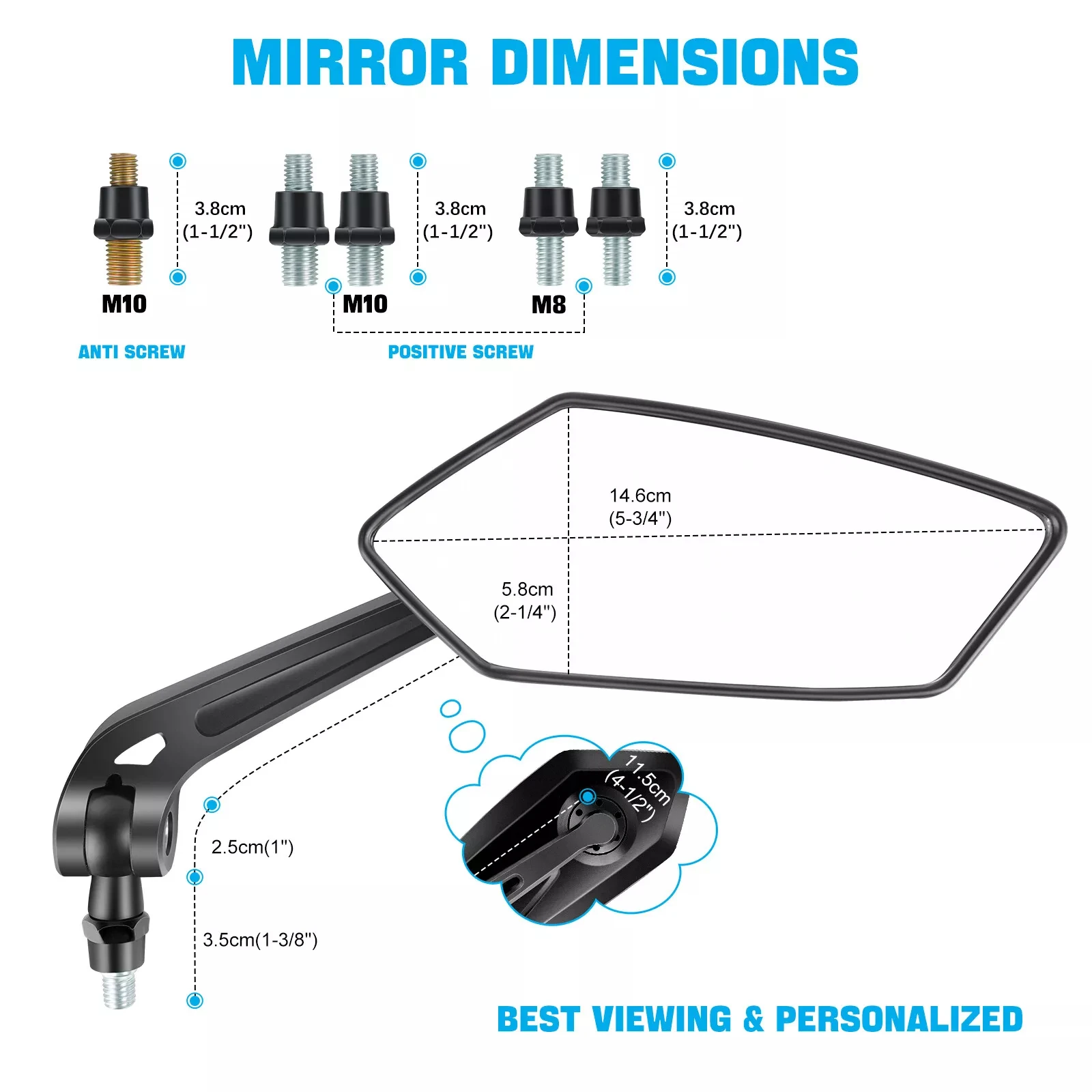 8/10mm Motorcycle RearView Mirror  Side Mirrors  For Honda Shadow VLX 600 Spirit 750 Yamaha Suzuki Motocross Cafe Racer Scooter view 6