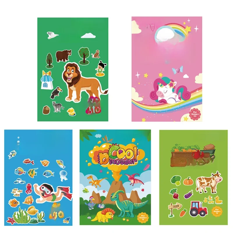 Livre d'autocollants réutilisables pour enfants, plusieurs scénarios, dessin animé, Puzzle, apprentissage éducatif, jouets classiques pour enfants de 2 à 6 ans, cadeaux, nouvelle collection