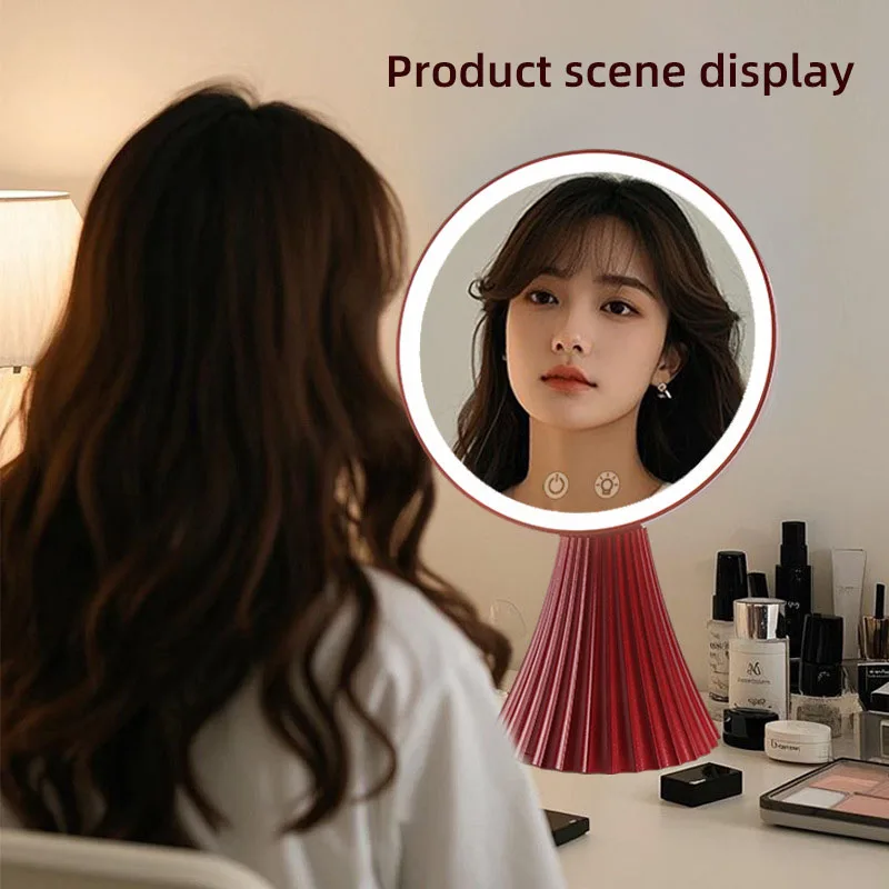 LED-Make-up-Spiegel, intelligent, verstellbar, dreifarbiges Licht, Schminkspiegel, Desktop, runder Desktop-Fülllichtspiegel, USB-Aufladung