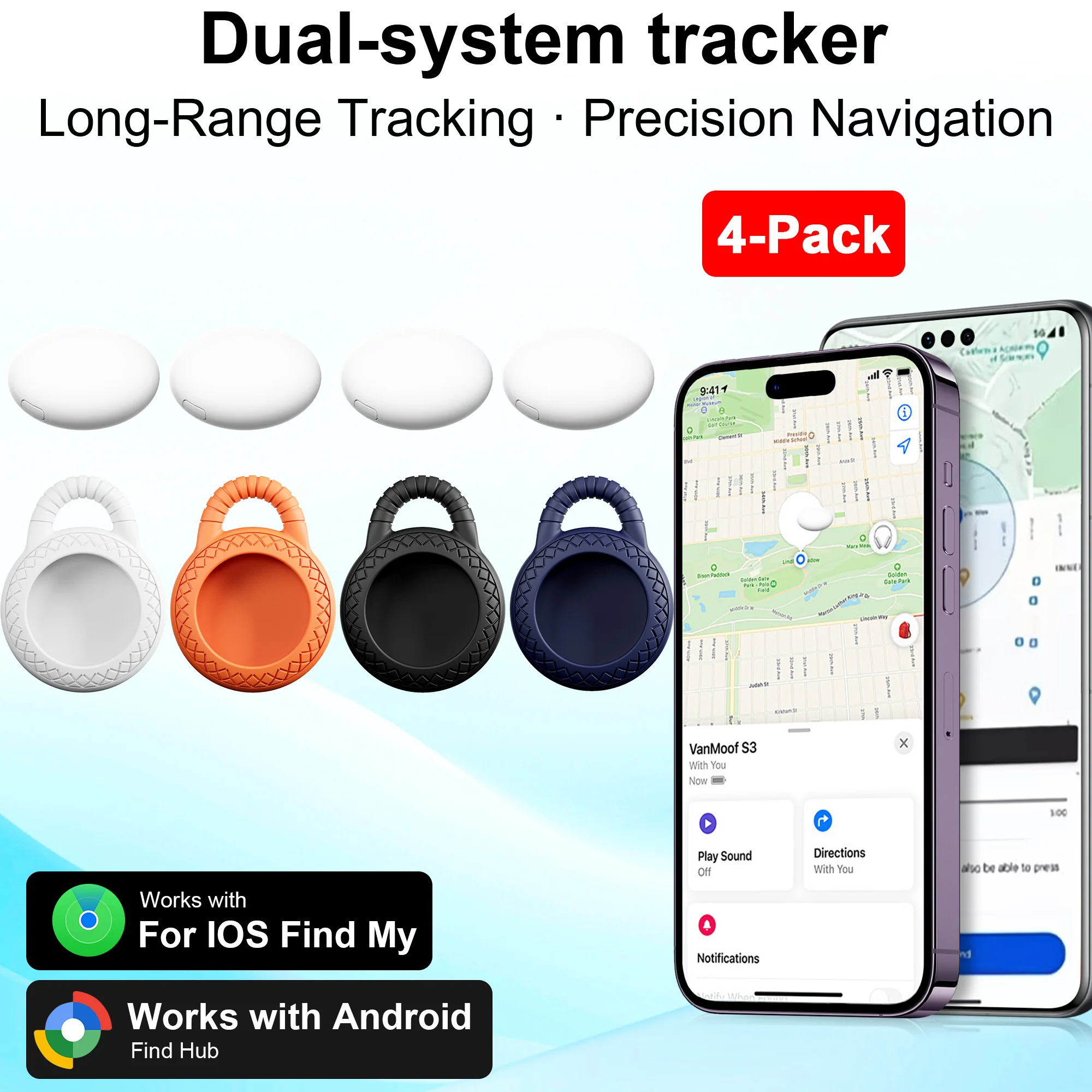 4PCS Dual System Bluetooth GPS Tracker Tags Smart Location Tags Compatible with iOS Find My And Google Find Hub