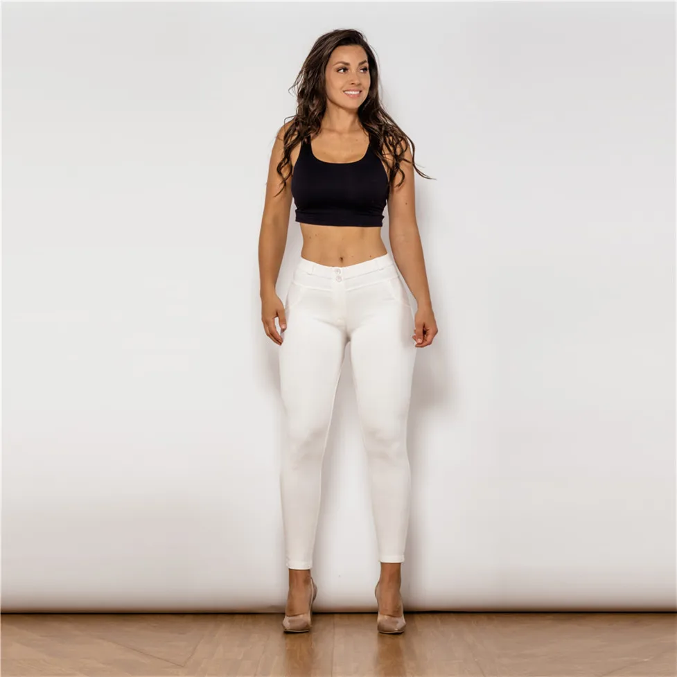 

Shascullfites Melody Wear White Cotton Leggings Push Up Fitness Women Long Length Body Shaping Elastic Pants