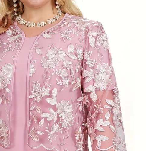 Imagen 2 del producto Vestido de fiesta de talla grande para mujer, falda grande de manga corta, conjunto de 2 piezas, camisa exterior de industria pesada, vestido largo ajustado