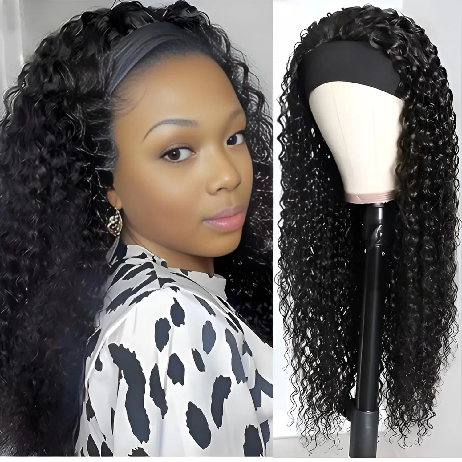 Kinky Curly Headband Peruca de Cabelo Humano Glueless Wear e Go Headband Peruca de Cabelo Humano Peruca Profunda Curly Cabelo Humano para Mulheres Negras