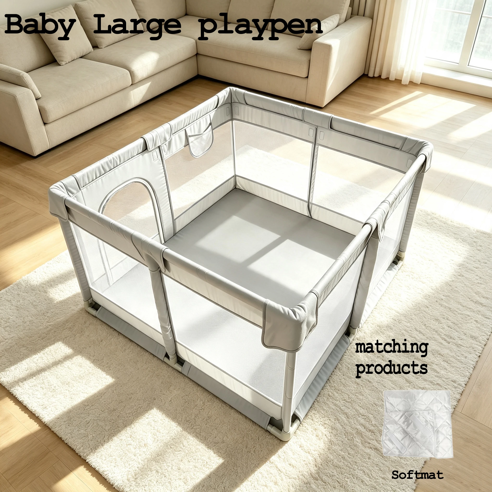 Grey Baby Playpen47×47×27inch Inch - Sturdy Safe Kids Activity Center with Soft Breathable Mesh, Indoor/Outdoor Playpen for Toddlers, Easy Assembly, Durable Playpen for Birthday And Gifts, Fits Growth Needs