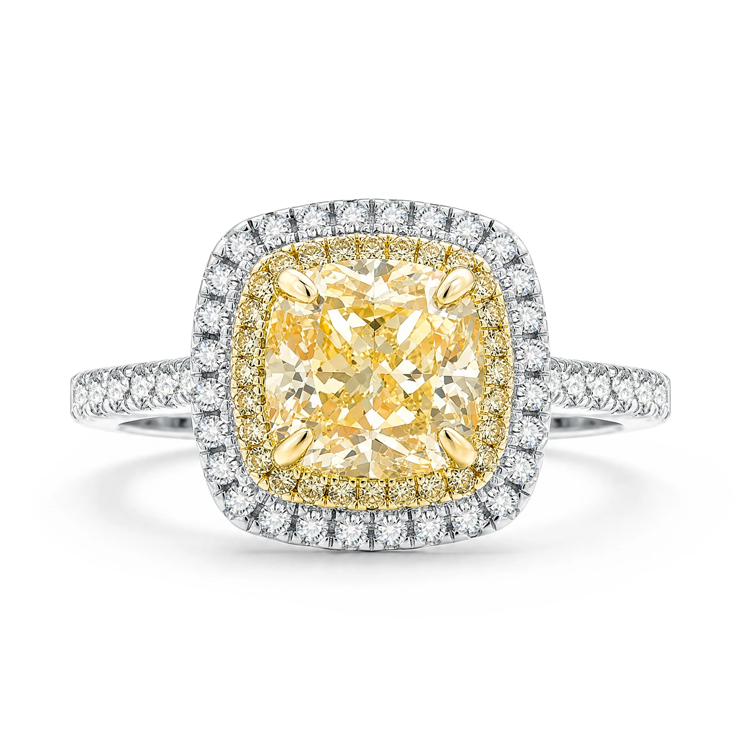 GEM'S BALLET 8x8mm Cushion Diamond-fire CZ- Fancy Light Yellow Halo Engagement Ring 925 Sterling Silver Promise Rings For Women