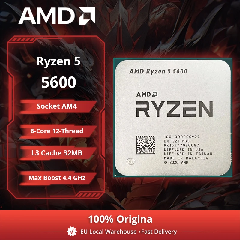 Image of AMD Ryzen 5 5600 Desktop-Prozessor 6C/12T, 4,4GHz, 32MB Cache, AM4, Kein Kühler im Lieferumfang enthalten
