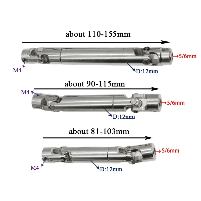 1Pcs Telescopic Metal Universal Drive Shaft Remote Control Car Linkage Shaft Suitable for SCX10 AXIAL 1/10 1/12 1/16 Parts