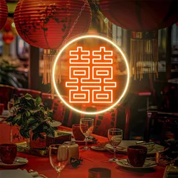 Chinese Double Happiness Neon Sign Wedding Led Light Chinese Neon Sign Chinese Character Neon Sign Custom Chinese Led Character