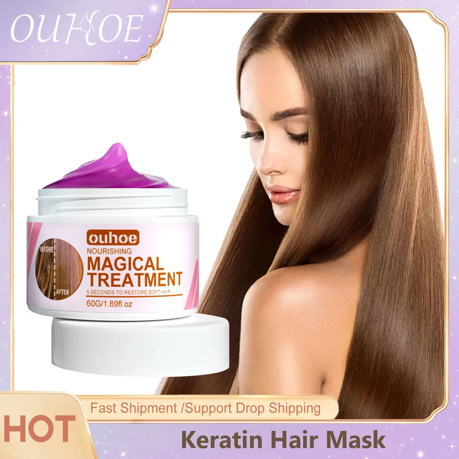 OUHOE Keratin Hair Mask Treatment for Moisturizing Nourish Hair Smoothin Repair Damage Dry Treatment Hair Shiny Hair Care Mask