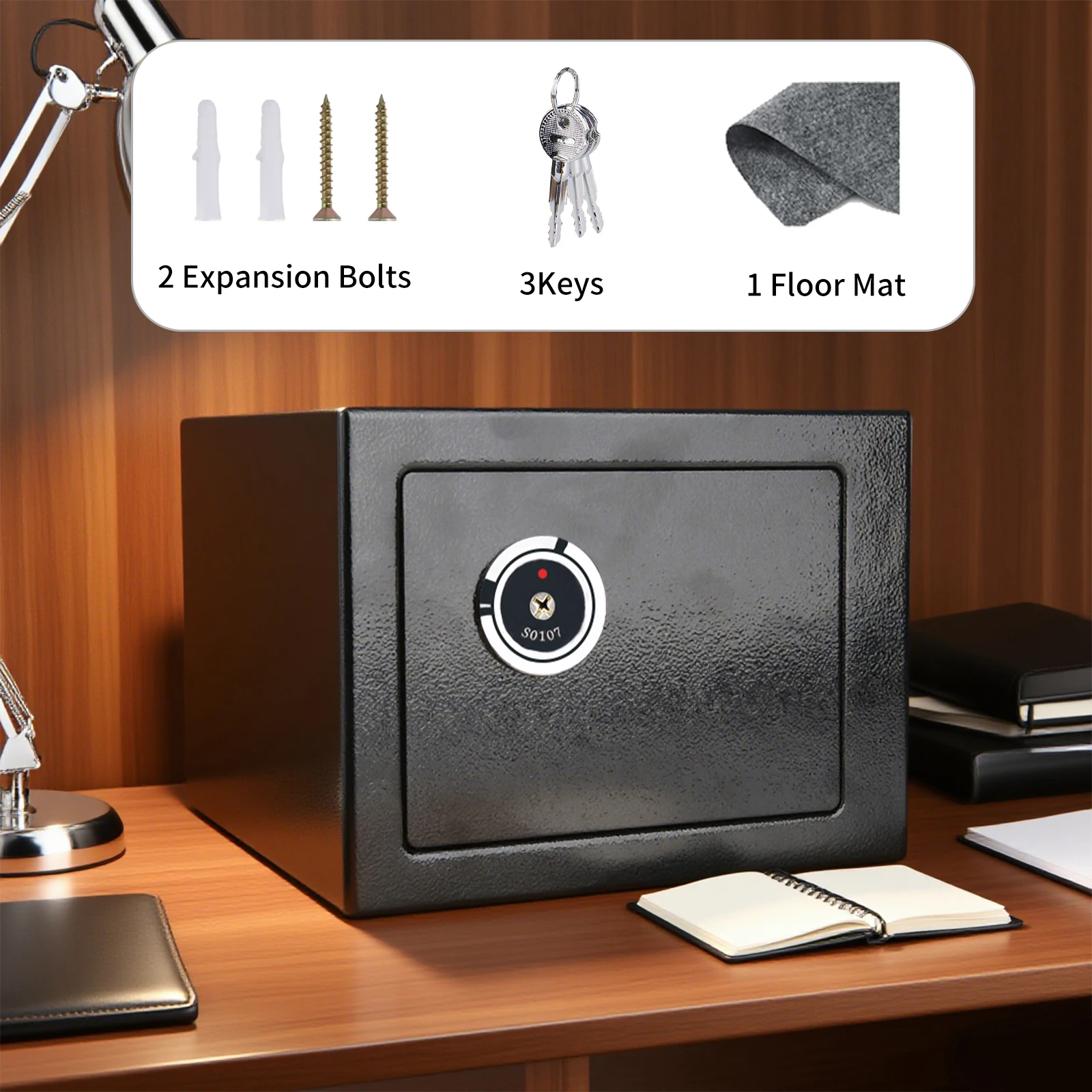 Caja fuerte de pared de hierro segura con cerradura, caja de seguridad sin carga de 17x23x17cm para dinero, tarjetas de identificación, documentos, joyería, No requiere batería