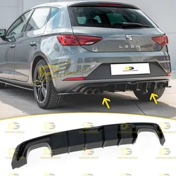 Seat Leon MK3.5 Facelift 2017 - 2020 Max Design Rear Diffuser Left and Right Double Outputs Piano Gloss Black Surface Plastic