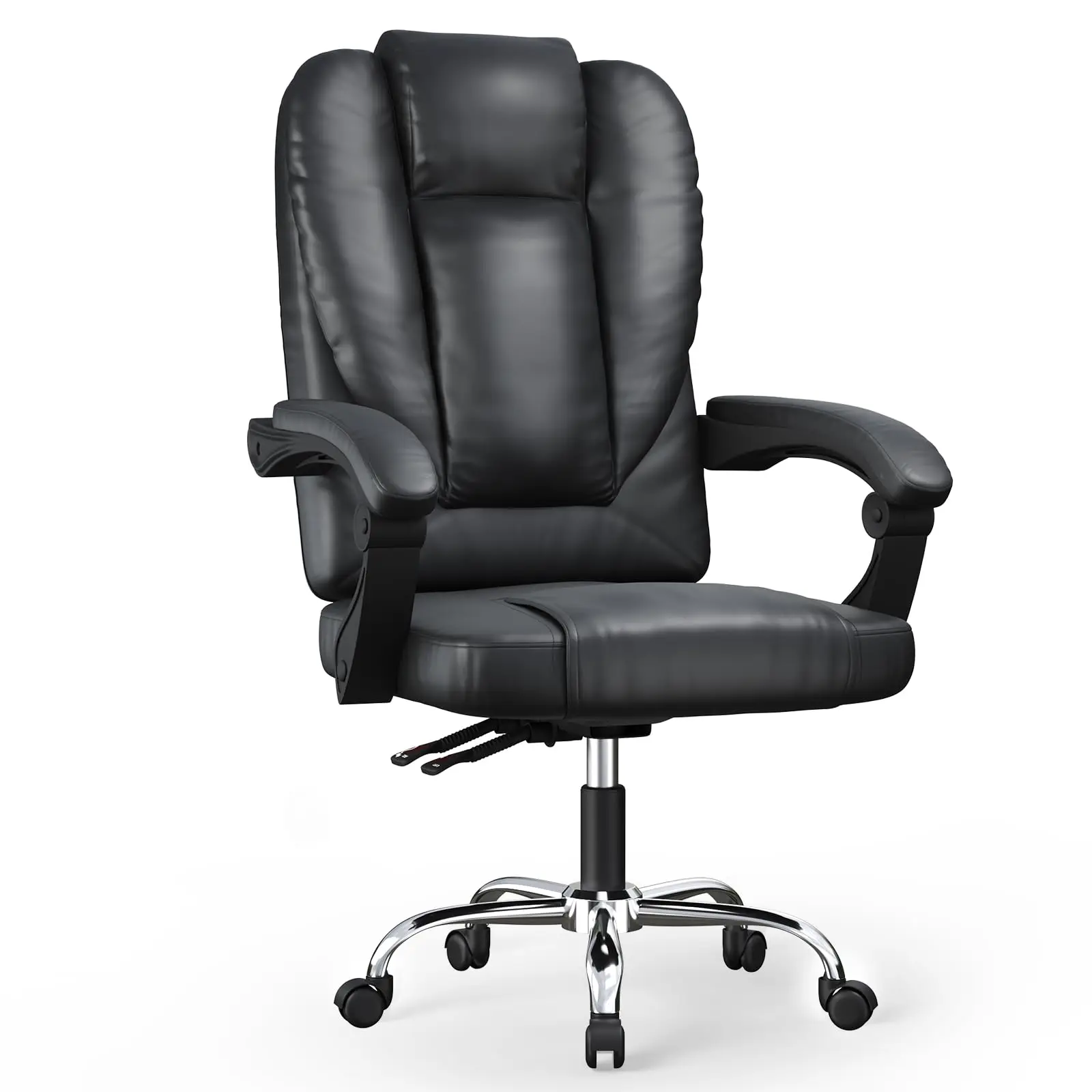 Chaise de bureau ergonomique en cuir PU, design avec coussin à ressorts, dossier haut réglable, chaise pivotante directionnelle