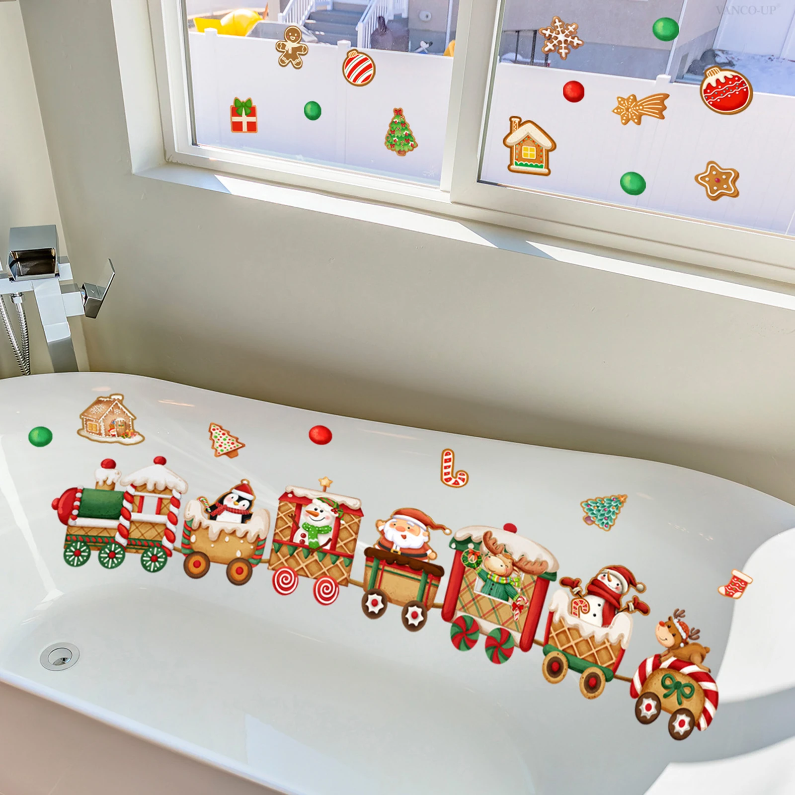 نافذة قطار عيد الميلاد يتمسك PVC عطلة الشتاء للفصول الدراسية مهرجان المنزل الرنة سانتا زينة عيد الميلاد ديكور عيد الميلاد #5