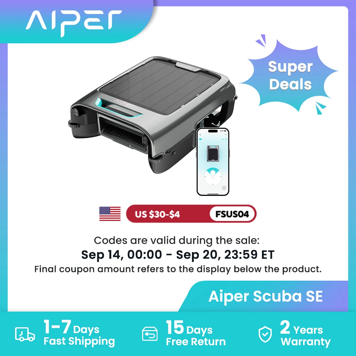 Refurbished AIPER EcoSurfer S2 Solar Pool Skimmer Robot 24/7 Continuous Cleaning, Gray | App Support, Dual Charging Modes, Smart Obstacle Avoidance, 150-um Filtration, OTA Upgrade, Leak-Proof Baffle, Edge Cleaning