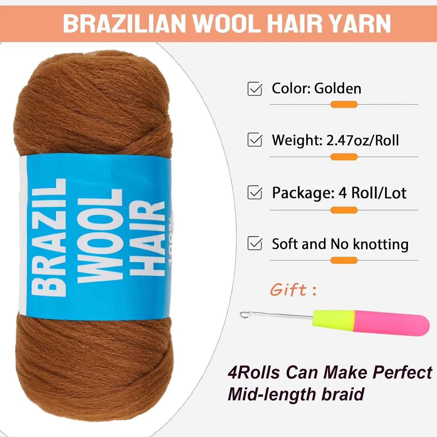 Extensiones de Cabello brasileño de lana sintética ecológica para trenzado, Ideal para giros senegaleses y estilos de cerdas de imitación, 50m