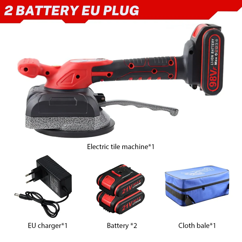 2-in-1 Fliesen-Handhabungs- und Verlegungsset, 200 kg Saugkraft 21V Elektrische Fliesenverlegemaschine (5 Geschwindigkeiten/12.000 U/min) + 200 kg Saugkraft 8-Zoll Elektrischer Saugnapf