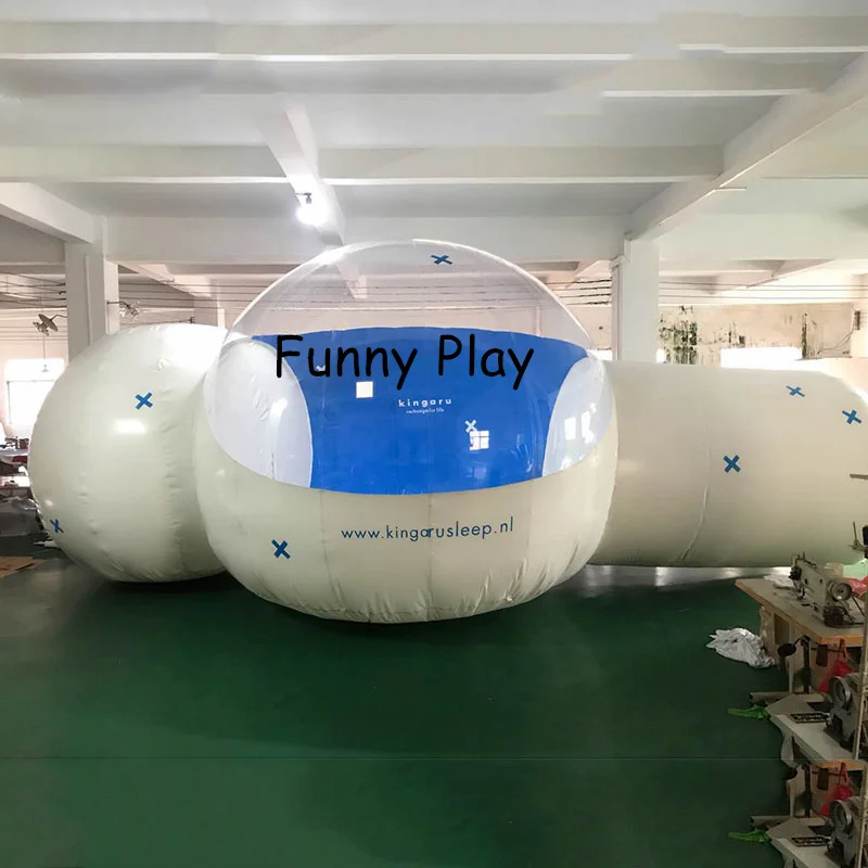 

pvc bubble camping tent with 2 tunnel support Outdoor camping clear igloo inflatable bubble lawn tent with 2 tunnels for family