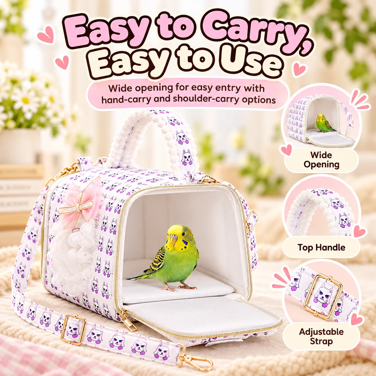 Moorpet Warm Small Pet & Bird Carrier Bag, Portable Crossbody Sling Travel Bag for Sugar Glider, Guinea Pig, Hamster